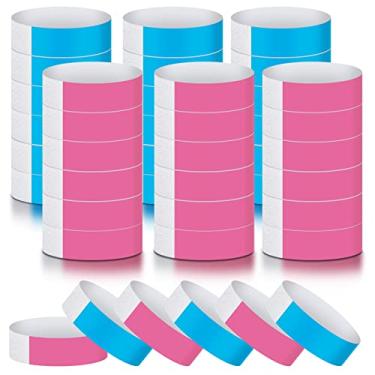 Imagem de 600 pulseiras de papel neon pulseiras de pulso à prova d'água para eventos pulseiras leves de concerto pulseiras de neon coloridas pulseiras adesivas de festa (azul, rosa)