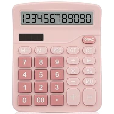 Imagem de Calculadora de mesa, caculador fofo com fonte de alimentação dupla, calculadoras básicas de mesa com visor LCD grande de 12 dígitos, botões grandes, calculadora financeira simples para escritório