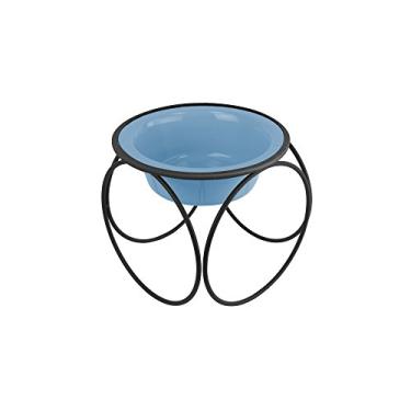 Imagem de Platinum Pets Alimentador de jantar único olímpico com tigela de aço inoxidável para gato/cachorro, PP, azul celeste