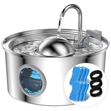 Imagem de AONBOY Fonte De Água Para Gatos Com Janela De Nível De Água, Fonte Para Gatos De 108 Onças/3,2 L Em Aço Inoxidável, 6 Filtros + 3 Filtros De Esponja, Fonte De Água Para Cães Em Formato De Torneira, De
