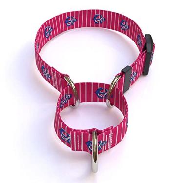 Imagem de Yellow Dog Design Coleira para cachorro com estampa de âncora em listras rosa com 2,54 cm de largura e serve para pescoço de 35,58 a 50,80 cm, média