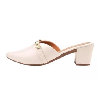 Imagem de Mule Scarpin Salto Alto Grosso Lacinho Sapato Bico Fino Casual Festa -