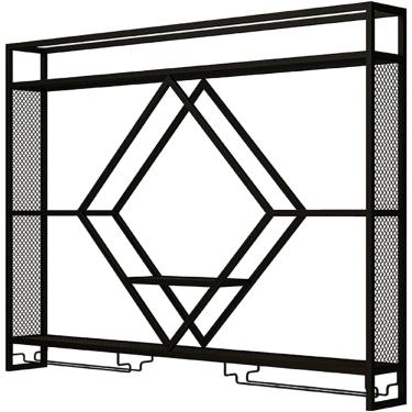 Imagem de Parede de vinhos de metal montada com luz LED, unidade de barra prateleiras flutuantes de armazenamento, prateleira de exibição de garrafa de licor de ferro com porta de vidro, para casa, re
