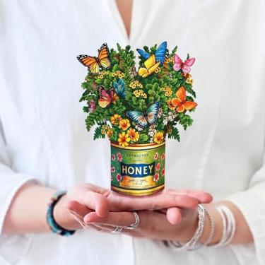 Imagem de Freshcut Paper Cartões pop-up, mini botões de ouro e borboletas, 15 cm tamanho mini buquê de flores para sempre cartões de felicitações pop-up 3D, cartão de aniversário, cartão de agradecimento,