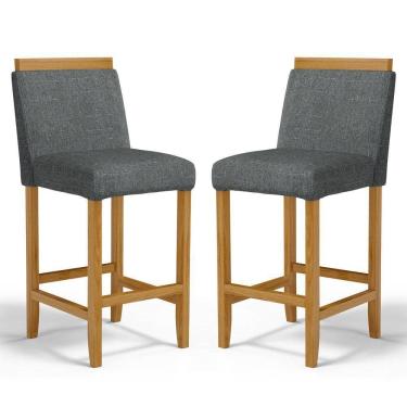 Imagem de Kit Com 2 Banquetas Eloá Madeira Maciça Assento Estofado Para Bancada Linho Chumbo 406
