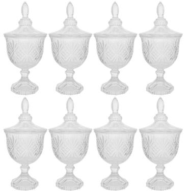 Imagem de 8 Potiches Cristal Baleiros Lyor Pé Tampa Dublin 24,5cm Bombonier Incolor