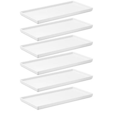 Imagem de Jogo 6 Pratos Brancos Retangulares Servir Petiscos 27x13cm Comida Japonesa Bandeja Decorativa Uno Coza Plástica 