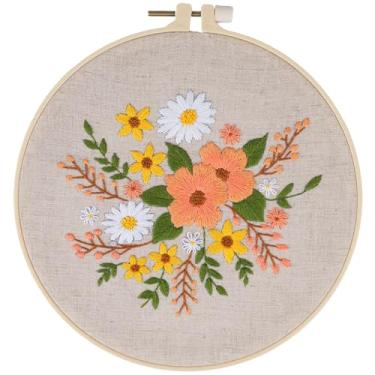 Imagem de Huacan Kits de bordado para adultos, estampa de flores estampadas para iniciantes, 1 peça, kit de costura de ponto cruz faça você mesmo, 19 x 19 cm