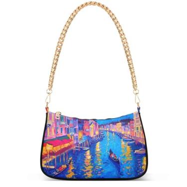 Imagem de Yellow Ducks on Blue Phone Wallet Purse Hobo Designer Bag Women Handbags Shoulder Strap Moon Ladies Shoulder Bag, Pinturas noturnas Grand Canal Venice