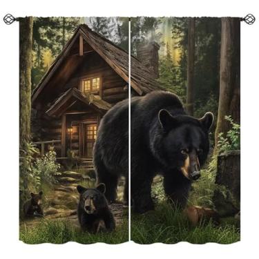 Imagem de Cortinas retrô de urso preto, engraçadas, rústicas, floresta, vida selvagem, animal, floresta, tratamento de janela para meninas, meninos, sala de estar, quarto, decoração de casa, cortinas de janela