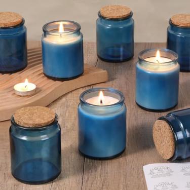 Imagem de Lanttu 12 Potes De Vela Azuis Para Fazer Velas, Vidro 7,5 Oz Com Tampas Madeira E Rótulos, Recipientes Faça Você Mesmo, Presentes, Suprimentos, Decoração Mesa