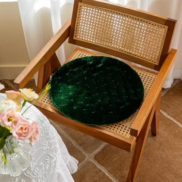 Imagem de vctops Almofada de cadeira de veludo luxuosa, macia e confortável, almofada de assento redonda de cor sólida para cozinha, sala de jantar, cadeira de escritório (verde-escuro, 43 x 43 cm)