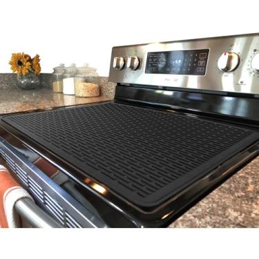 Imagem de Tampa superior YUHFERA para fogão elétrico - Capa protetora de silicone para cooktop de vidro, tapete de secagem de pratos GG para cozinha (preto, 71 x 51 cm)