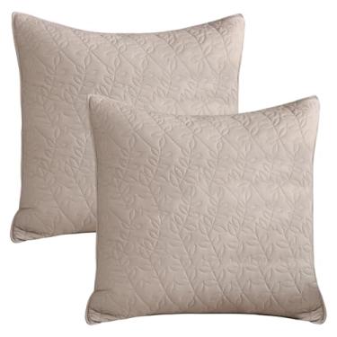 Imagem de Sanracie Fronhas Euro 100% algodão 66 x 66 cm, com sensação de linho, fecho de zíper, fronhas acolchoadas lisas, simples, folhas macias, acolchoadas, 2 peças