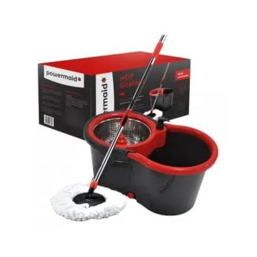 Imagem de Mop Giratório com Balde de 13L, Rodas e Alça, Cabo 125cm, Refil Microfibra, Cinza e Vermelho