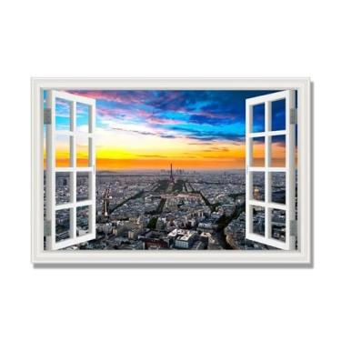 Imagem de NHLDZYH Janela de arte de parede com impressão em tela. Vista de janela falsa. Impressão de imagem natural em tela. Arte de cenário para decoração de sala de estar. (Vista da Torre Eiffel de Paris 21