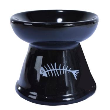 Imagem de Dispensador de alimentos para gatos em cerâmica elevada Dispensador de água potável em cerâmica elevada Deluxe PET à prova de formigas Higiênico e prático (PRETO M)