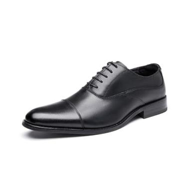 Imagem de Sapato social masculino Oxford de couro legítimo com bico fino, estilo britânico, bico fino, negócios, formal, Preto, 38