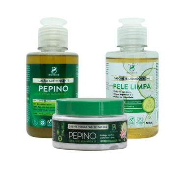 Imagem de Kit Facial Vegano BioSeiva - Pepino - Loção + Sabonete + Hidratante - 