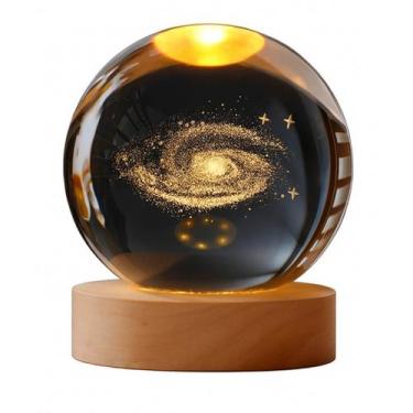 Imagem de Luminária Bola de Cristal 3D com Base de Madeira USB - Genérico, Galáx