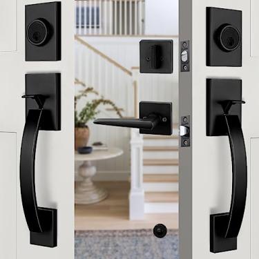 Imagem de Maçaneta preta fosca para porta frontal, porta lateral e porta traseira (conjunto de alça de entrada e manípulo de boneco), MDHST2017DB-SET