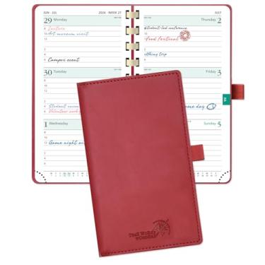 Imagem de POPRUN Agenda de bolso 2026 (tamanho fino 10 x 17 cm) Calendário semanal e mensal para bolsa, com compartimentos de hora em hora, papel grosso de 100 g/m2, capa macia espiral, suporte para caneta, TJ