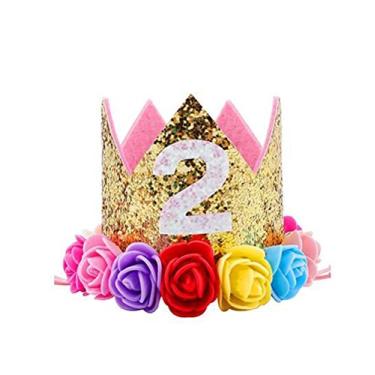 Imagem de Ipalmay Baby Princess Coroa com glitter, chapéu de festa de primeiro aniversário ouro mistura de cores arco-íris, 2st Gold Crown, Medium