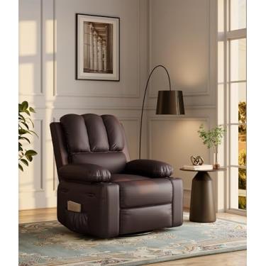 Imagem de GarveeHome Cadeira reclinável giratória de 55 cm, poltrona reclinável preguiçosa para adultos, com enchimento de esponja de 1,5x, bolso lateral e suporte de copo, para sala de estar, quarto e