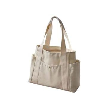 Imagem de RoseSeek Bolsa feminina quadrada de alça dupla com zíper grande capacidade bolsa de ombro de lona com vários bolsos, Multicor, One Size