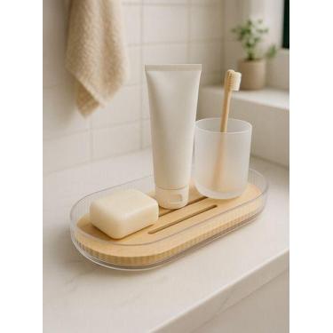 Imagem de Bandeja Banheiro C/ Dreno Bambu Suporte Pia Bancada Multiuso - Mek, Br