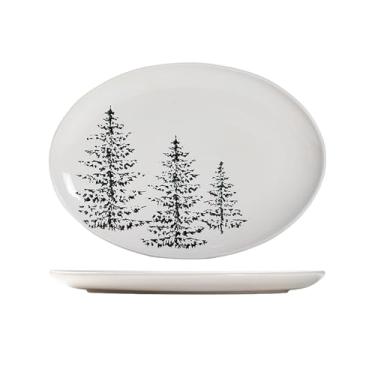 Imagem de Árvore de Natal estilo nórdico, concepção artística, simples, alívio, cerâmica, estilo ocidental, bife, prato plano-prato oval grande de 40,64 cm