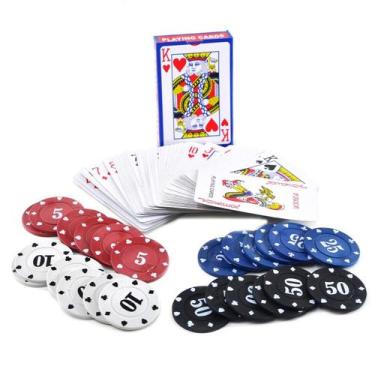 Imagem de Baralho de Papel 54 Cartas com 24 Fichas de Poker - Tudo em Caixa