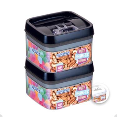 Imagem de Kit com 2 Potes Herméticos De Acrílico Para Mantimentos Tampa Com Trava 400 Ml (Preto)