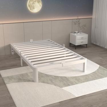 Imagem de ITIMIDI Moldura de cama branca de 25 cm com juntas de metal, estrutura de cama de plataforma branca de metal, sem necessidade de mola box, suporte de aço resistente 1,360 kg, rolha de colchão