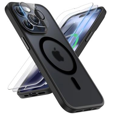 Imagem de ORETECH Capa magnética para iPhone 15 Pro, [compatível com MagSafe] [2 peças protetoras de tela] [proteção contra quedas de 15 pés] traseira translúcida fosca, à prova de choque, capa de telefone