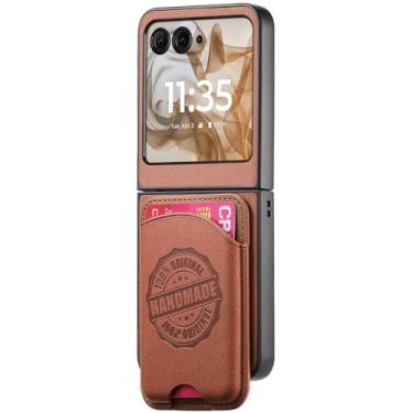 Imagem de POYUFRG Capa magnética para Motorola Razr 60 Ultra/60 Pro/60, carteira destacável com porta-cartões, capa de couro leve, marrom, 60 Pro