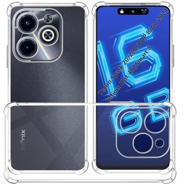 Imagem de USTIYA Capa para Tecno Spark 20/20C/POP 8/Go 2024/Infinix Hot 40i/Smart 8 Clear TPU Four Corners Capa de proteção de nível militar transparente macia