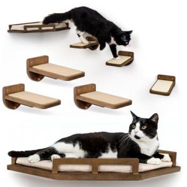 Imagem de INICIO Prateleiras de parede para gatos – móveis modernos e duráveis de 3 degraus para parede – Prateleira flutuante de bétula elegante para gatos de até 6,8 kg – Prateleiras de canto de madeira com