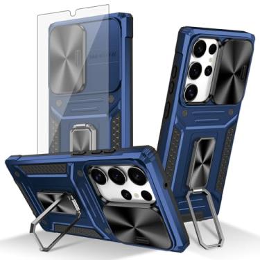 Imagem de Asuwish Capa de telefone para Samsung Galaxy S24 Ultra 5G com capa de câmera deslizante de vidro temperado protetor de tela suporte de anel robusto protetor de celular fino S24Ultra 24S S 24 24Ultra