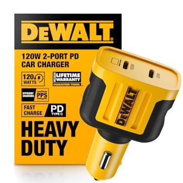 Imagem de DEWALT Carregador de carro USB C, adaptador tipo C 120W 2 portas PD 3.0, carregamento rápido PPS com entrega de energia para iPhone 16 15 14 13 12 11 X XS Pro Max Mini, Galaxy S22/S20/S10, Pixel,