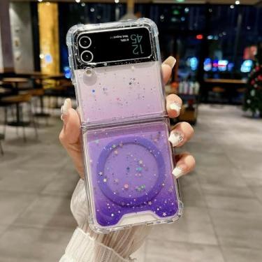 Imagem de Capa magnética dobrável com glitter gradiente para Samsung Galaxy Z Flip Fold 6 5 4 3, capa transparente com carregamento sem fio, roxa, para Samsung Galaxy Z Fold6