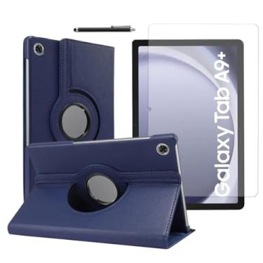 Imagem de Capa Capinha Carteira Azul Marinho Giratória + Película de Vidro Temperado + Caneta Touch Compatível Com Samsung Galaxy Tab A9 Plus Tela de 11 Polegadas - (Hard Glass Store)
