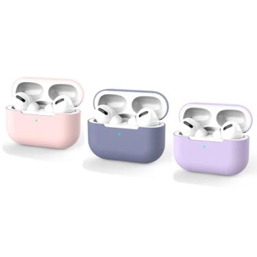 Imagem de Conjunto de 3 peças (rosa + 2 roxos) capa para AirPods Pro/Pro 2, capa de fone de ouvido ultra fina de silicone macio TPU cores sólidas, proteção de fone de ouvido, capa de carregamento sem fio para