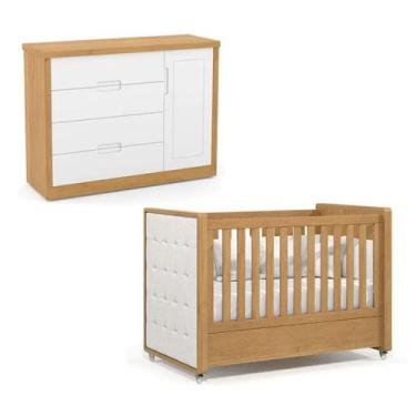 Imagem de Berço com capitone e Cômoda Tutto New 100% MDF Cor Freijó - Matic Móve