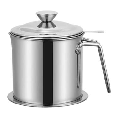 Imagem de Ioensy Pote coador de óleo de aço inoxidável 304 com filtro de malha fina, multiuso doméstico com tampa à prova de poeira, recipiente economizador de óleo, Cabo de Arame de aço, Capacidade 1.4l