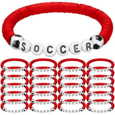 Imagem de Trnayi 24 pulseiras de futebol, pulseiras empilháveis com contas de barro, lembrancinhas de festa de futebol, bola de contas ajustável, joias esportivas, presentes para adolescentes e adultos, 7
