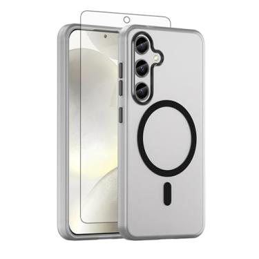 Imagem de Asuwish Capa de celular para Samsung Galaxy S24 5G, compatível com Magsafe Magnetic, protetor de tela de vidro temperado, traseira fosca translúcida à prova de choque fina S 24 24S G5 mulheres homens