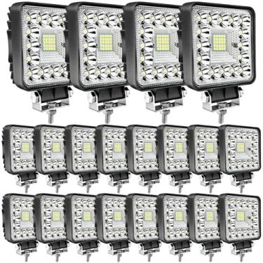 Imagem de Luzes LED de trabalho para trator de caminhão: Luzes de LED quadradas de 10 cm, 20 peças, 123 W, 10000 lm, cubo impermeável, barra de luz off-road LED para carro, barco, quadriciclo, UTV, RV, carrinho