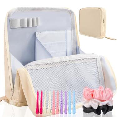 Imagem de Conjunto de bolsa de maquiagem em pé – Organizador grande de cosméticos de viagem que suporta espelho ou telefone – inclui 3 elásticos de seda e 10 grampos de cabelo bico de pato – Ótimo presente para