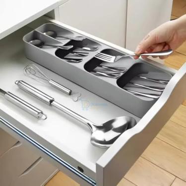 Imagem de Organizador de Talheres para Gaveta, 39,5 cm x 11 cm x 5,5 cm, Plástico Cinza